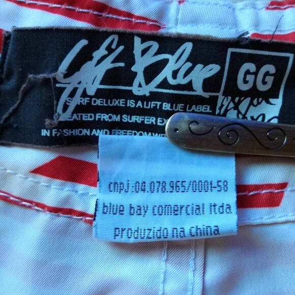 Lift Blue Mens 38 Surf Skate Swim Trunks Red White Striped Palm Board Shorts - Picture 9 of 9